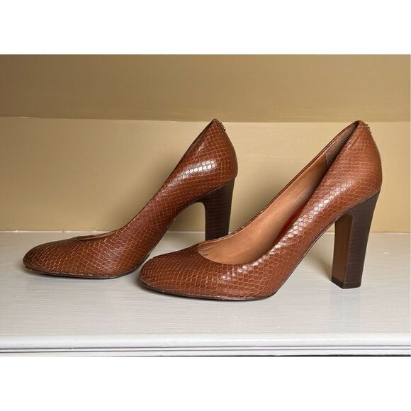 Coach Sue Snakeskin Brown Leather Pump Gold Hardware Detail Size EU 37.5 US 7 - Picture 1 of 10
